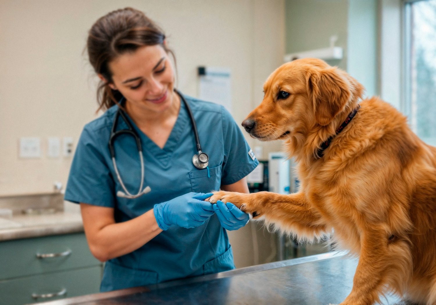 Tierärztin bespricht mit einer Halterin die Behandlung von Hund und Katze